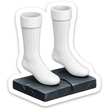 3D isometric icon, pristine white ribbed socks on a black monolith slab, sharp contrast, dramatic studio lighting, black background. sticker