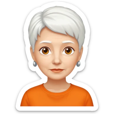 older white haired woman with orange shirt short white hair sticker