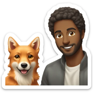  Handsome man and fluffy fox red labrador  sticker