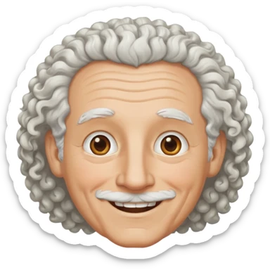 Old white man with curly white hair, hazel eyes, no mustache sticker