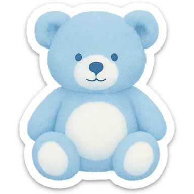 Change the teddy bear's fur to blue and white, keep it soft and plush, no shadows, flat lighting, no background. The style should maintain the original look of the teddy bear in the image. sticker