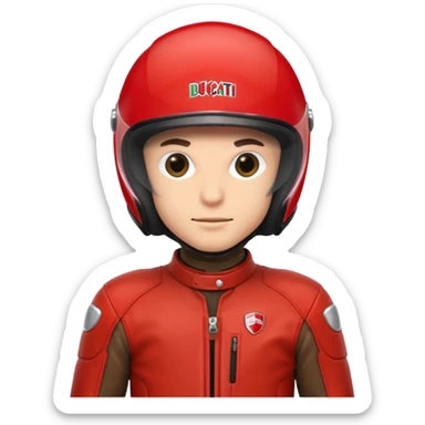 biker with red ducati helmet and red ducati suit sticker