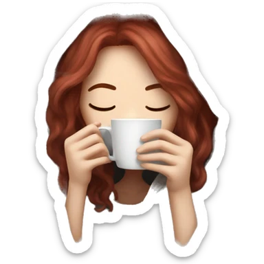 pale burgundy haired girl inside a blanket sipping coffee eyes closed sticker