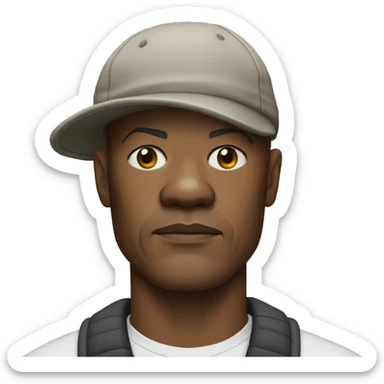 bald samuel l jackson serious wearing shirt and backwards Kangol sticker