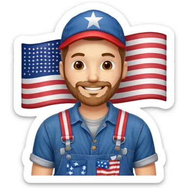 redneck guy with american flag overalls sticker