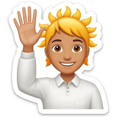 You smiling and  waving with the sun behind you  sticker