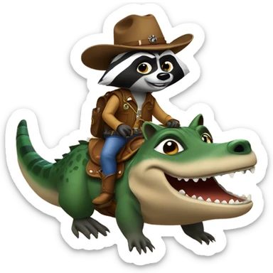 Cowboy raccoon riding an alligator  sticker