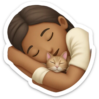 Beige cat sleeping with brown girl sticker