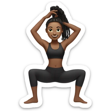 Medium skin toned Black woman with dreadlocks in a ponytail wearing black leggings and a sports bra in dancer yoga pose sticker
