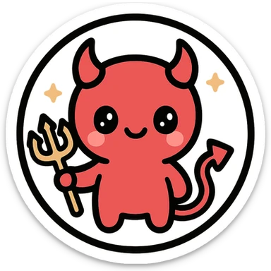 little alchemy style icon
subject: crimson devil
border: medium-black
shape: round, circular
background: white
style: full color fill with medium black outlining sticker