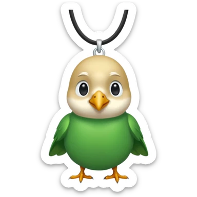 un oiseau classique vert avec un collier autour de son coup avec des breloque argentées et un seul poil blond qui fait une petite bouclette sur le front  sticker