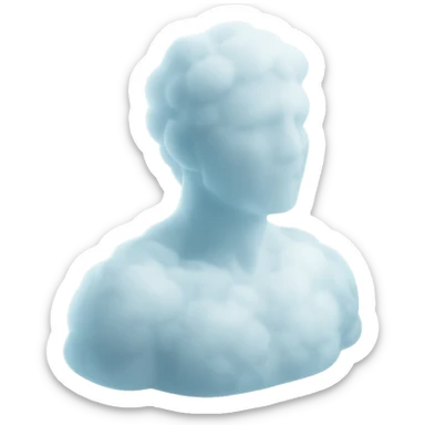 person looking straight, made entirely of white fluffy convex clouds, shoulder up, matte glass style, clouds with slight transparency sticker