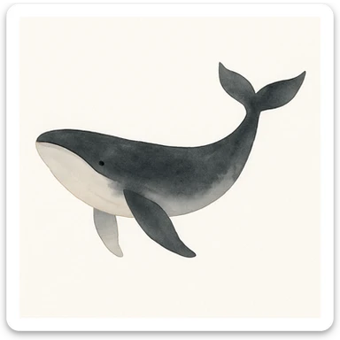 a black whale, watercolor art style sticker