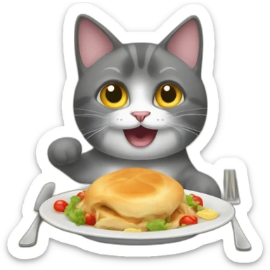 Un chat qui fais un salto arrière avec un repas sticker