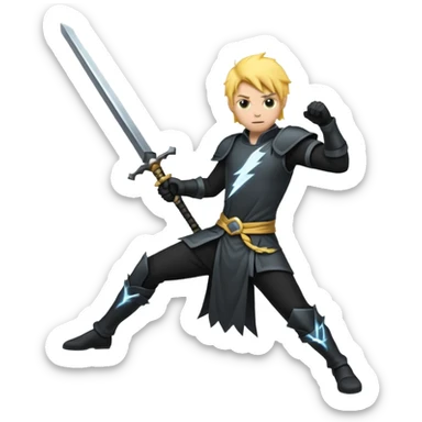 Silhouette holding sword, lightning striking sword, dramatic pose, cartoon emoji, no background


 sticker