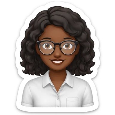 Emoji of a wavy hear dark young woman with glasses and a white shirt smile sticker