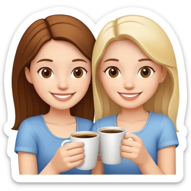 Two girls smiling, holding one coffee cup together sticker