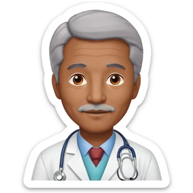 mature 60 year old male doctor with stethoscope, gray hair, medium-dark skin tone, cinnamon skin tone, professional sticker