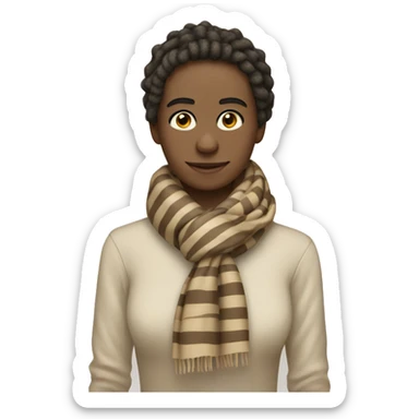 A long, striped scarf wrapped in loops, beige colors sticker