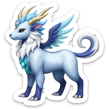 Shiny Glossy Pastel Light Divine Scaly Beautiful Floral Snowy Pretty Absol-Amaura-Suicune-Cobalion-fusion, full body sticker