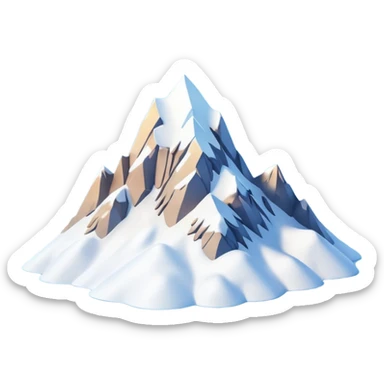 A 3D cartoon snow-covered mountain peak with soft clouds around it, clear blue sky, bright sunlight, smooth textures, Memoji-style rendering. sticker