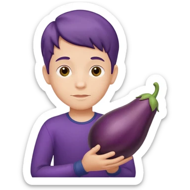 A boy with an eggplant  sticker