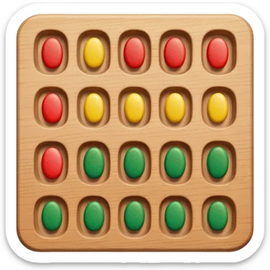 Flat emoji illustration of an African Awalé (mancala) board, wooden board with 12 holes, colorful seeds, simple shapes, bold outlines, cute and playful style, vector look, transparent background” sticker