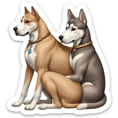 tan Great Dane cuddling a husky, realistic  sticker