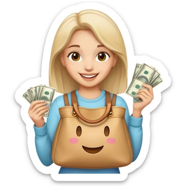 happy girl with money bags sticker