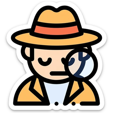 Detective with magnifying glass and hat sticker