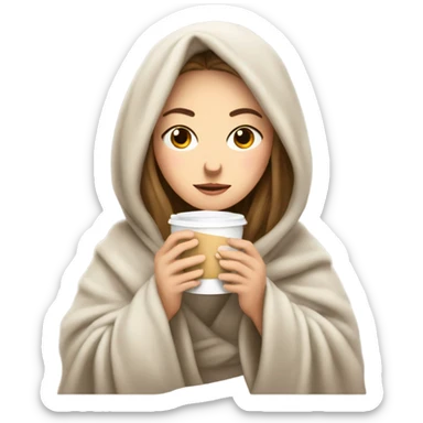 White girl inside a blanket sipping coffee eyes closed sticker