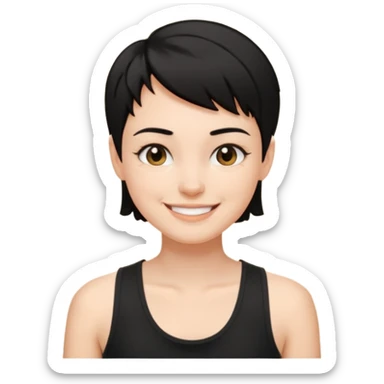 a white woman with short tomboy black hair wearing men's black tank top sticker