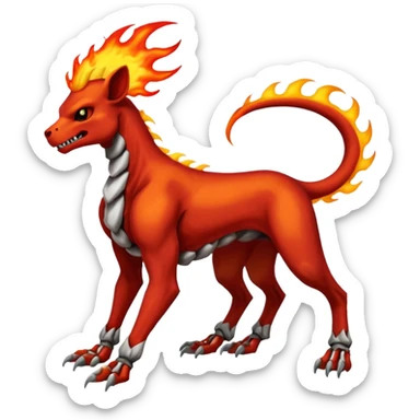 Badass skeletal cool shiny Houndoom-Charmeleon-Fakémon-hybrid-creature (full body)  with flamey Mohawk  sticker