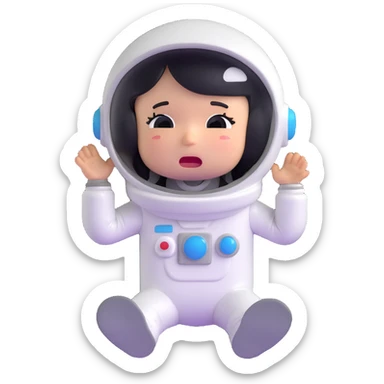 little astronaut in white suit and helmet, crying with lots of tears sticker