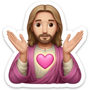 Jesus making pink heart with hands sticker