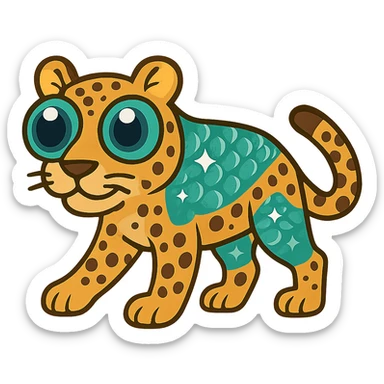 flat toon style leopard with fish eyes and shimmering scales sticker