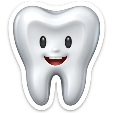 human tooth emoji, smooth chrome ceramic-metal texture, clean medical luxury aesthetic, isolated on white, no face sticker