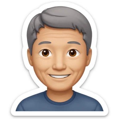 homme asiatique cheveux court gris foncé yeux marrons visage ridé sourir sticker