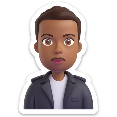3D emoji of Chris Rock, neutral expression, short hair, brown skin, wearing a black jacket, Microsoft 3D Fluent emojis style sticker