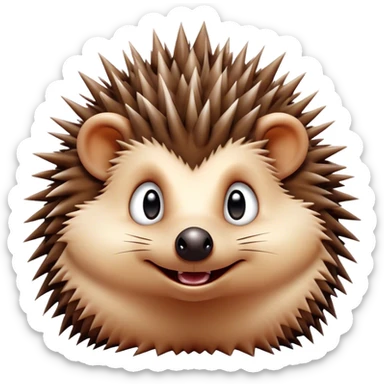 Cinematic Comical Hedgehog Portrait Emoji, Head tilted dramatically with an exaggeratedly amused expression, featuring a striking spiky brown Fur with a quirky, scrunched-up face and wide, expressive eyes filled with playful disbelief, Simplified yet hilariously expressive features, highly detailed, glowing with a slightly sassy glow, high shine, dramatic yet playful, stylized with an air of cheeky mischief, bright and endearing, soft glowing outline, capturing the essence of a spirited and over-the-top hedgehog, so meme-worthy it feels like it could roll its spines into internet fame instantly! sticker