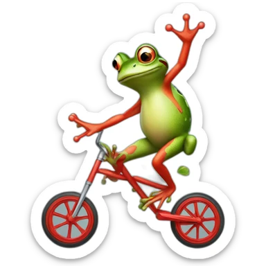 A t-posing frog riding a red unicycle sticker