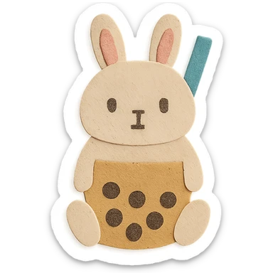 full-body milk tea bunny sitting still with blank stare, nose and mouth opaque sticker