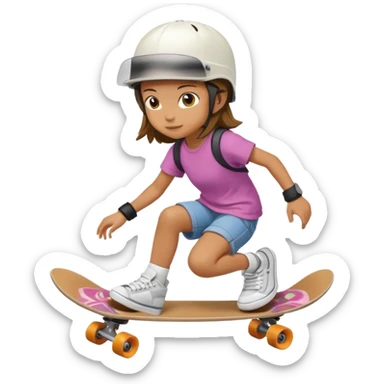 Une petite fille qui a un style de garçon manqué  sur un skateboard  sticker