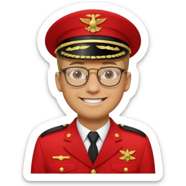 Smiling military man with glasses in red uniform sticker