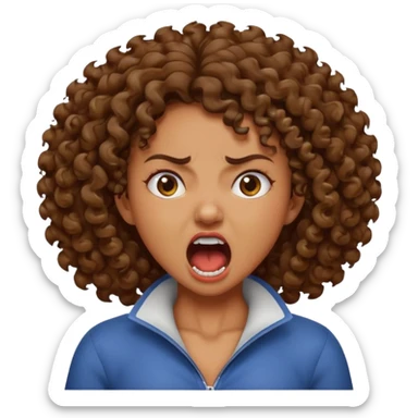 Brown curly girl grabbing her neck screaming angry sticker
