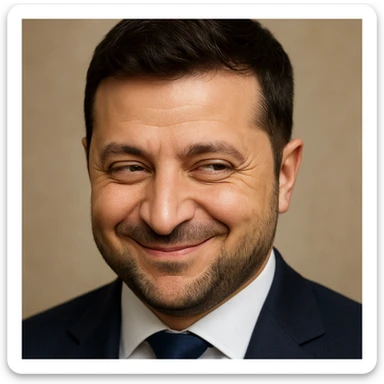photorealistic emoji style portrait of Vladimir Zelensky with a very sly expression sticker