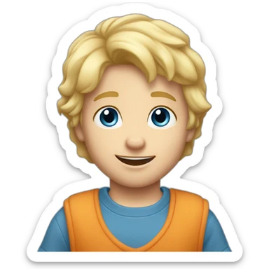 A rambunctious blonde hair blue eyed 3 year old boy with dimples. sticker