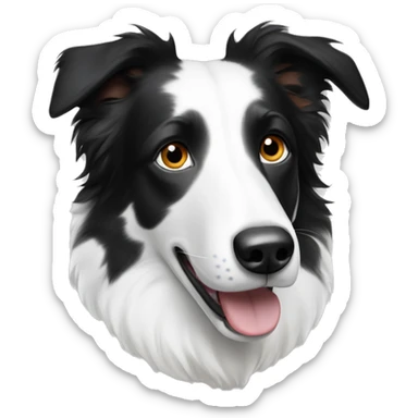A white with black spots merel border collie with one blue eye and one brown eye ears sticking up  sticker