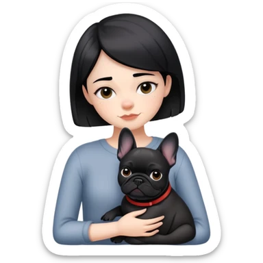 girl with short black  straight hair and hugging a black French bulldog sticker