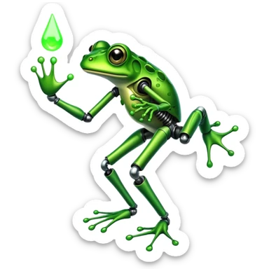 mutant frog with mechanical leg and toxic green glow sticker